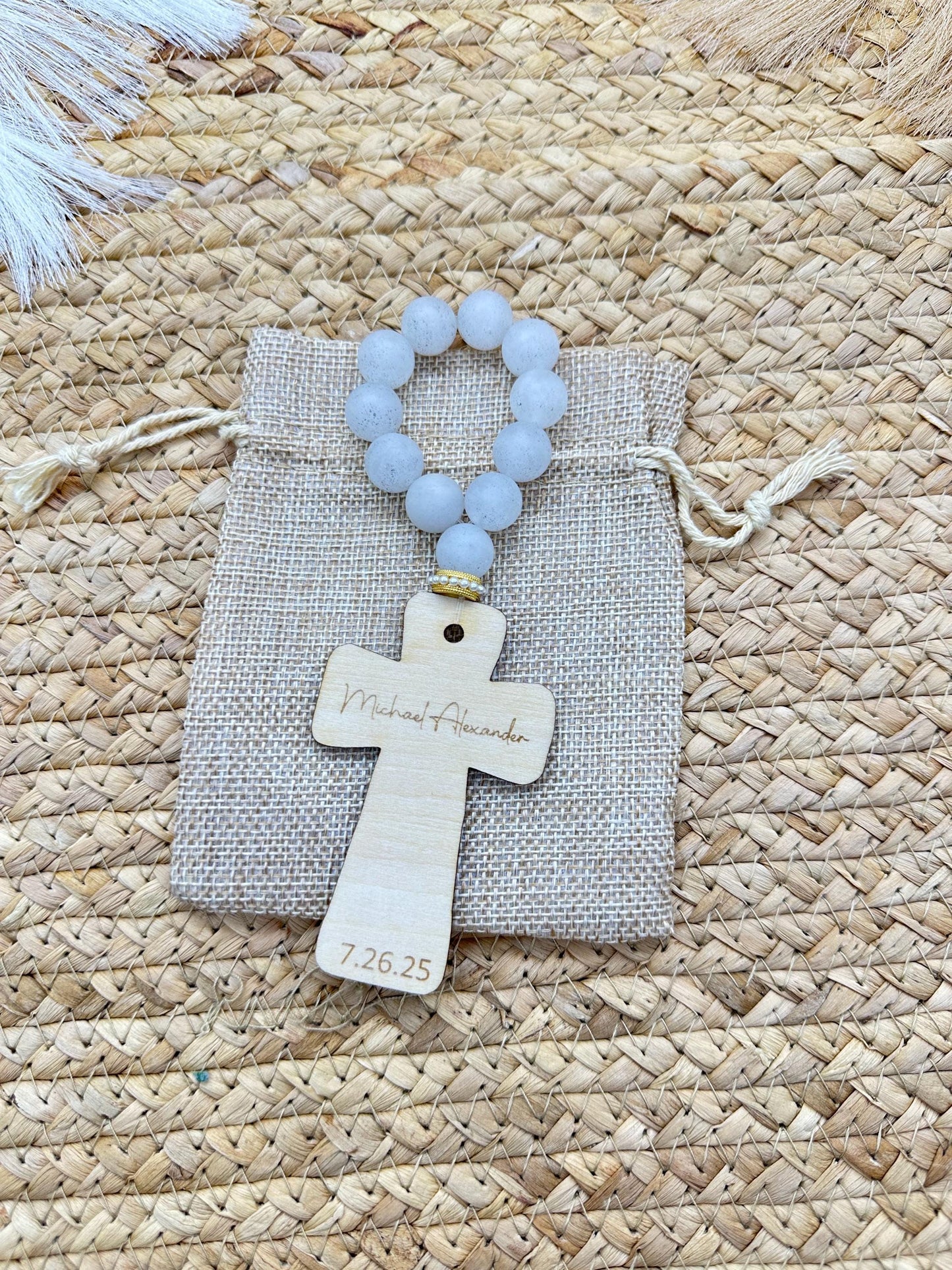Stone Decade Rosary with Pearls: Baptism/Communion Gift