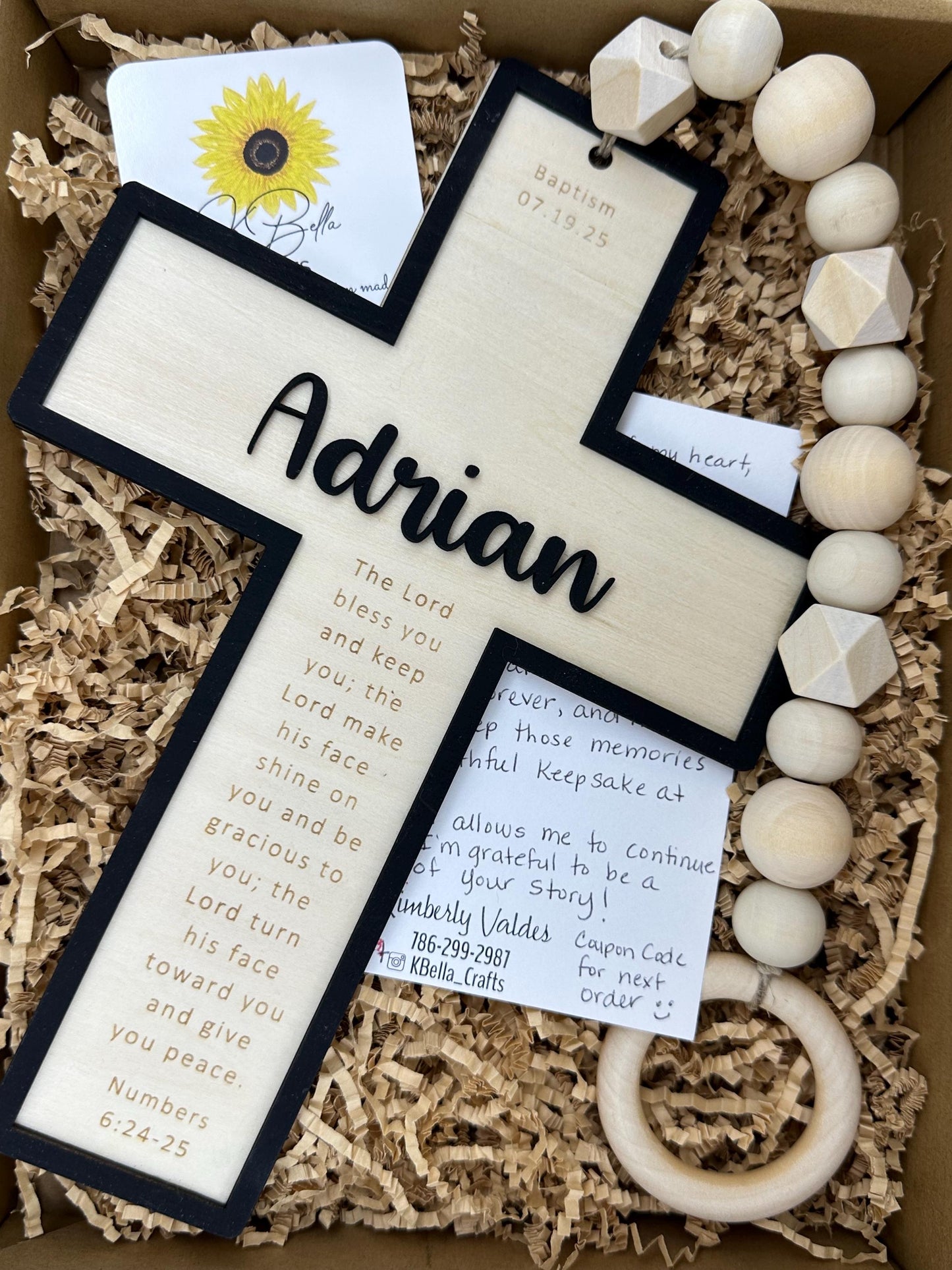 Personalized Beaded Hanging Cross: Engraved Name, Baptism Gift