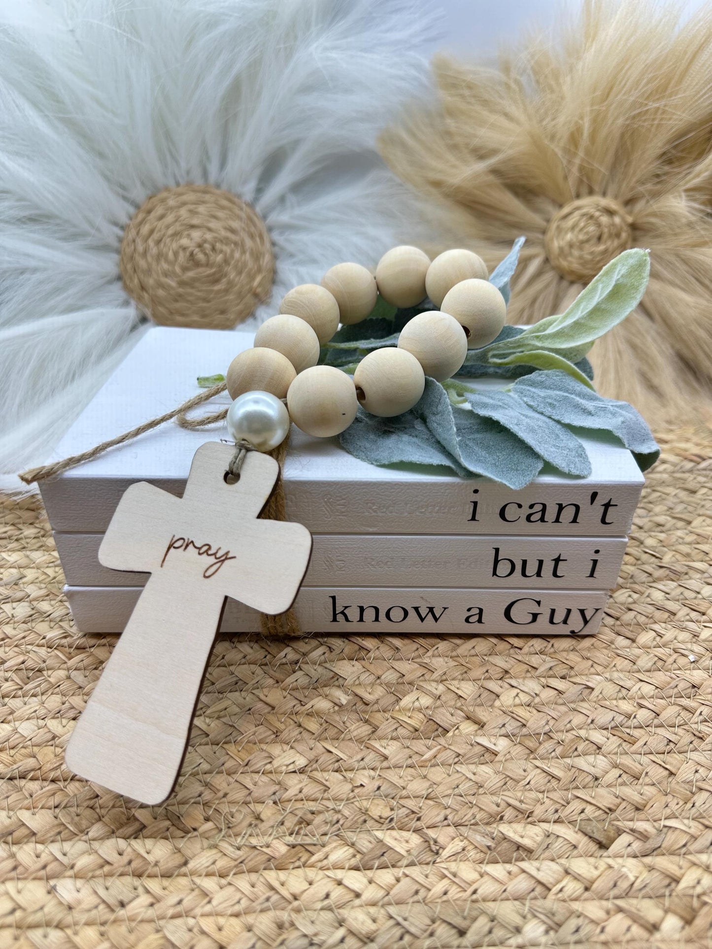 "I Can't But I Know a Guy" Farmhouse Bible Book Stack: Decorative Book Set with Greenery