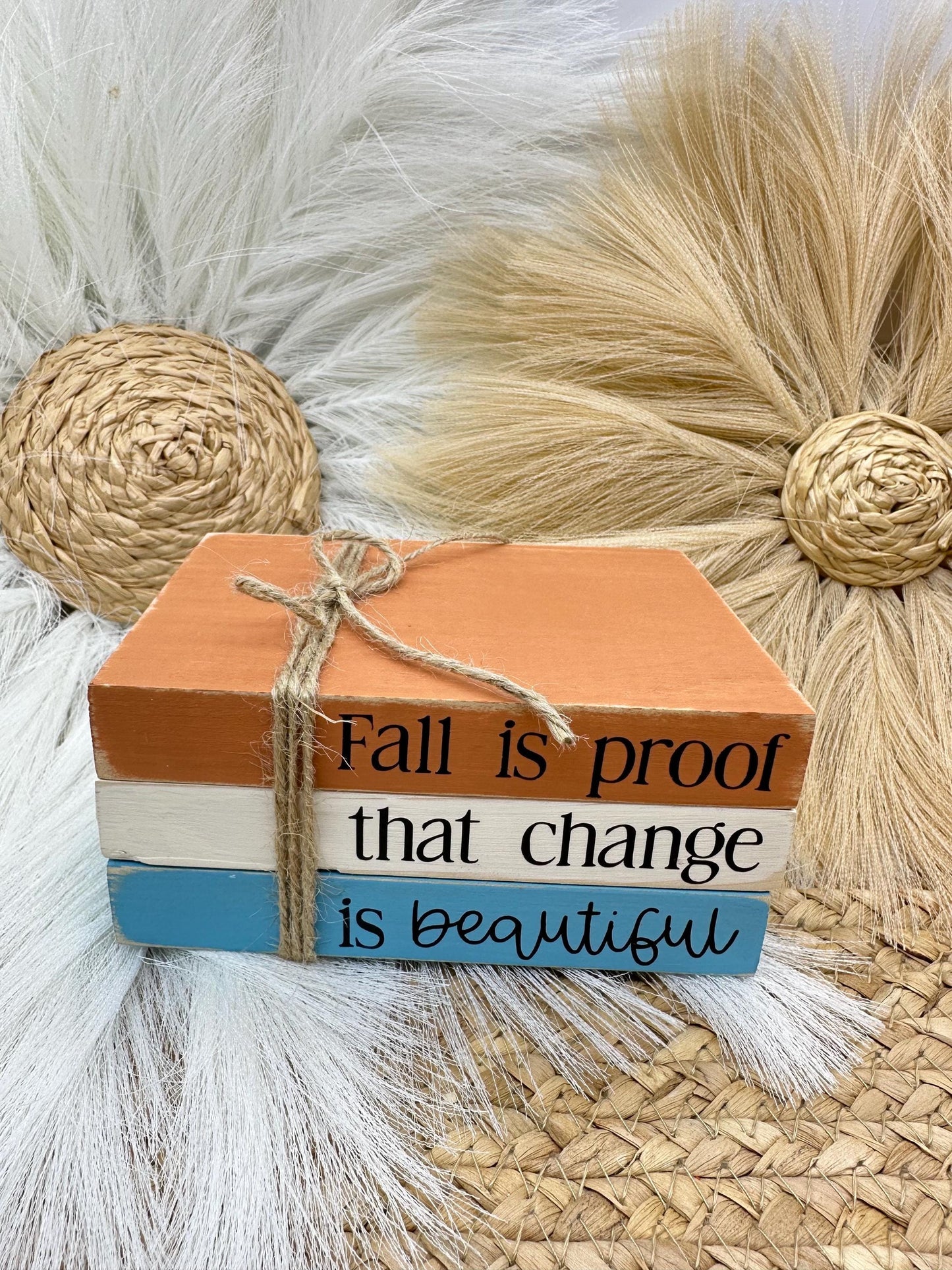 Fall Wood Book Stack: Rustic Autumn Home Decor