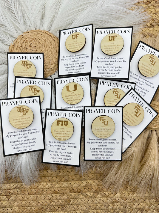 Wood Engraved College Coin | Prayer & Encouragement Keepsake