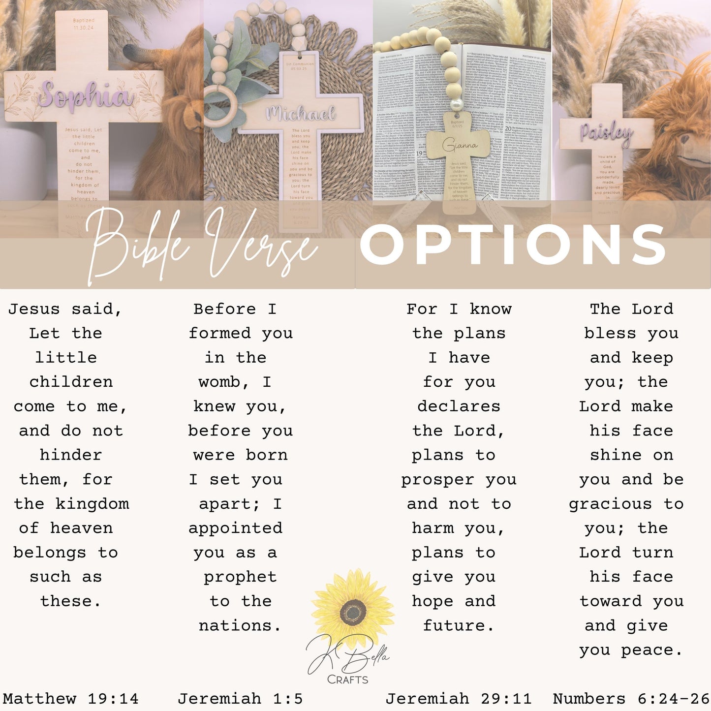 Personalized Olive Branch Wood Cross: Baptism, First Communion Gift