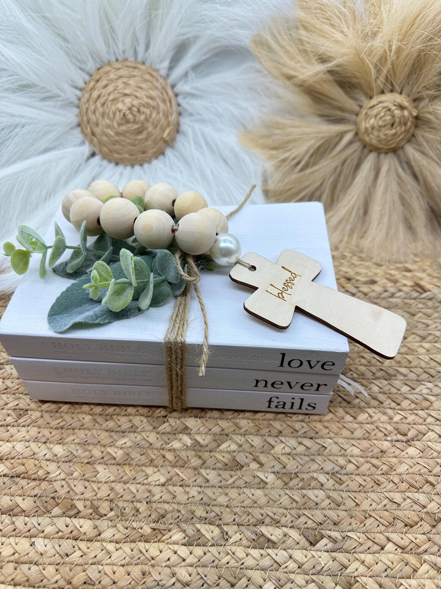 Farmhouse Bible Book Stack: 'Love Never Fails' Decorative Book Set