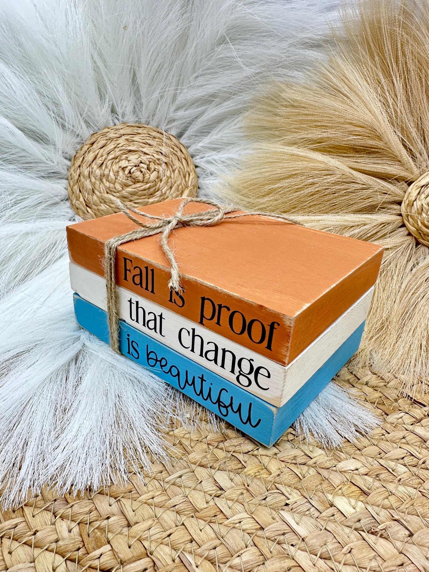 Fall Wood Book Stack: Rustic Autumn Home Decor