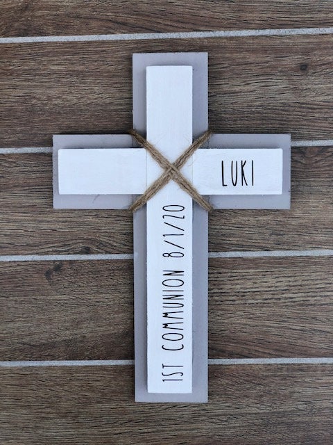 Personalized Wood Wall Cross: Baptism, First Communion, Nursery Decor