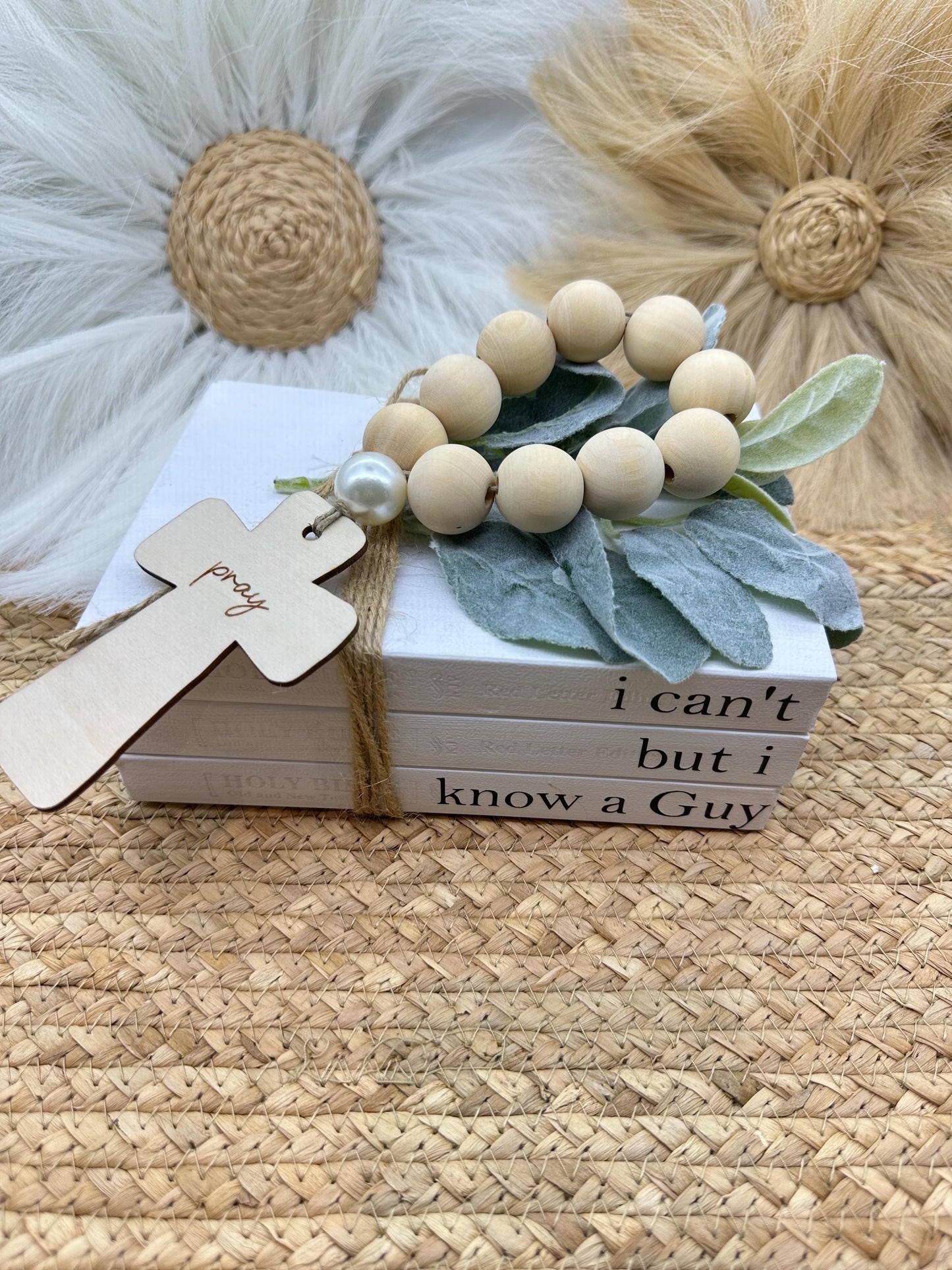 "I Can't But I Know a Guy" Farmhouse Bible Book Stack: Decorative Book Set with Greenery
