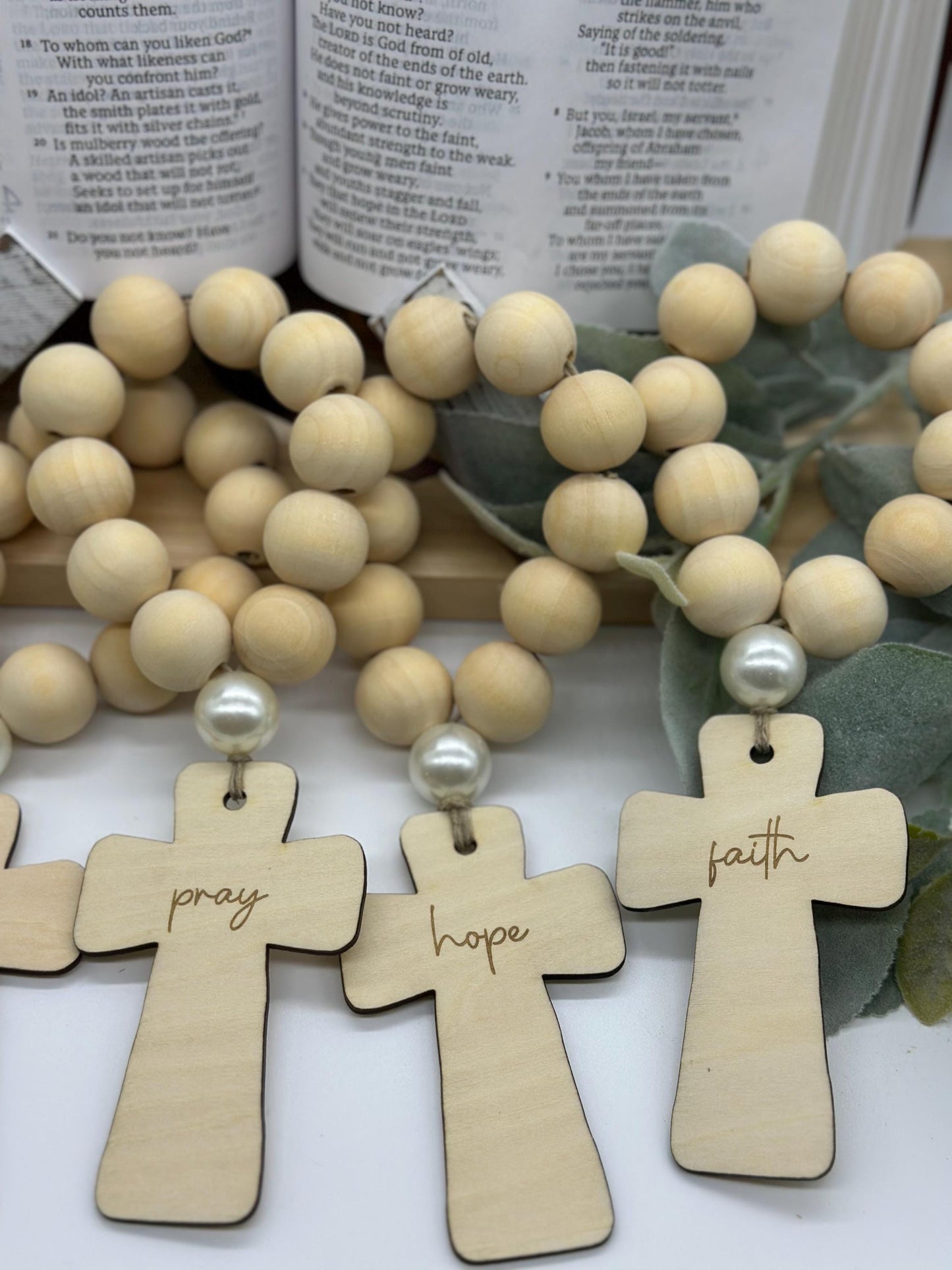 Wood Bead Rosary: Faith Prayer Beads with Wood Cross