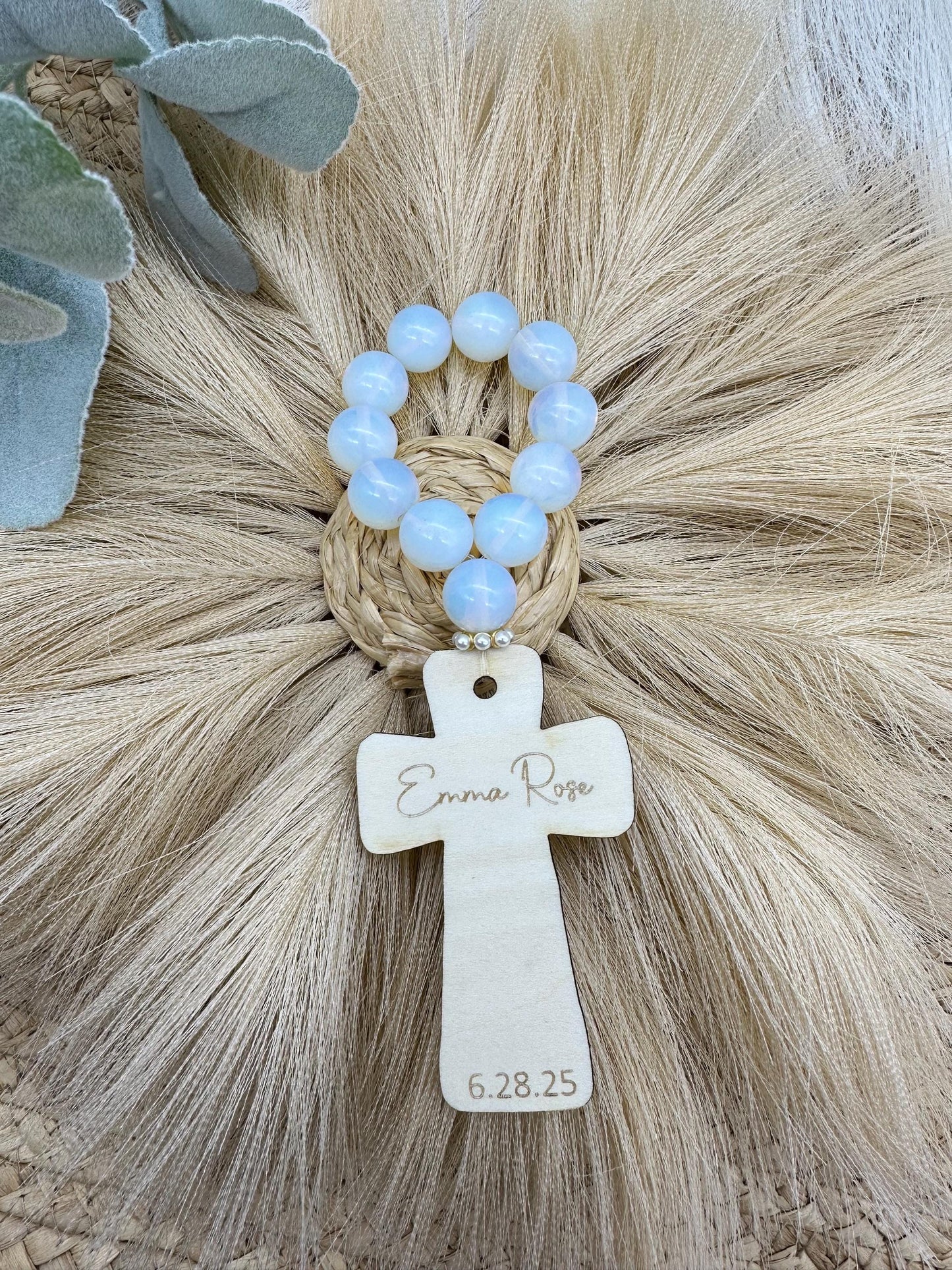 Stone Decade Rosary with Pearls: Baptism/Communion Gift