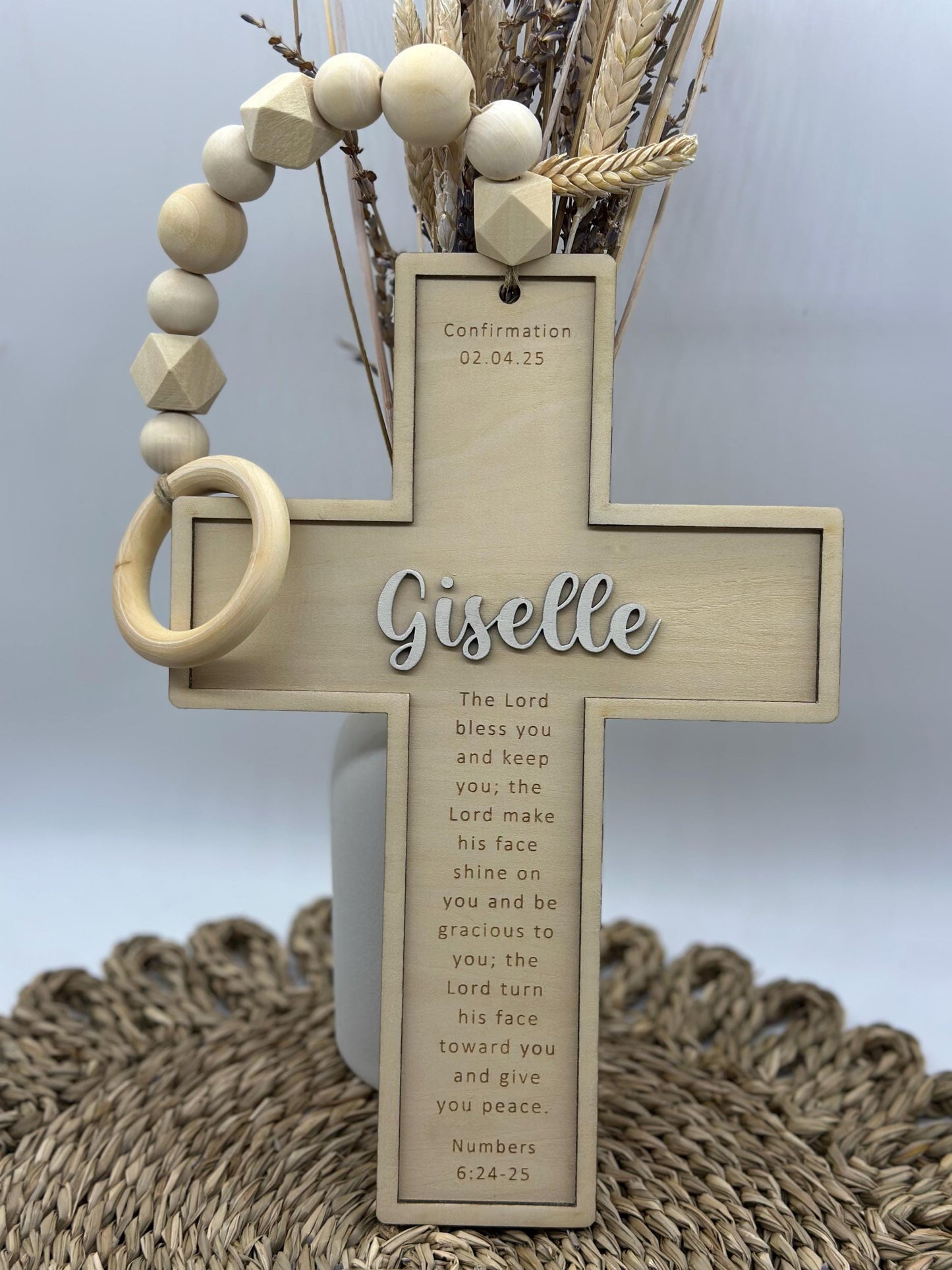 Personalized Beaded Hanging Cross: Engraved Name, Baptism Gift