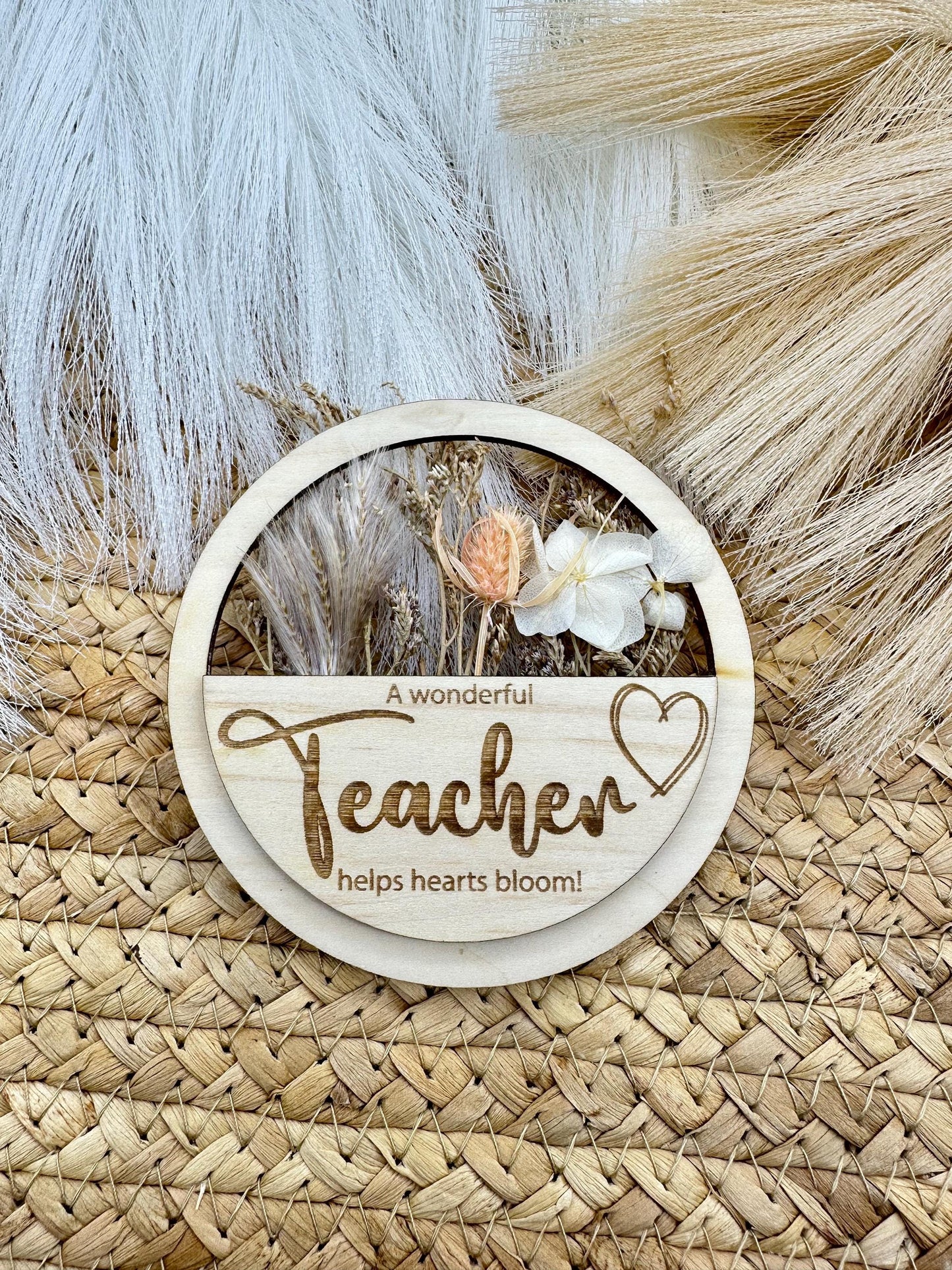 Engraved Wood Teacher Magnet: Dried Flower Keepsake