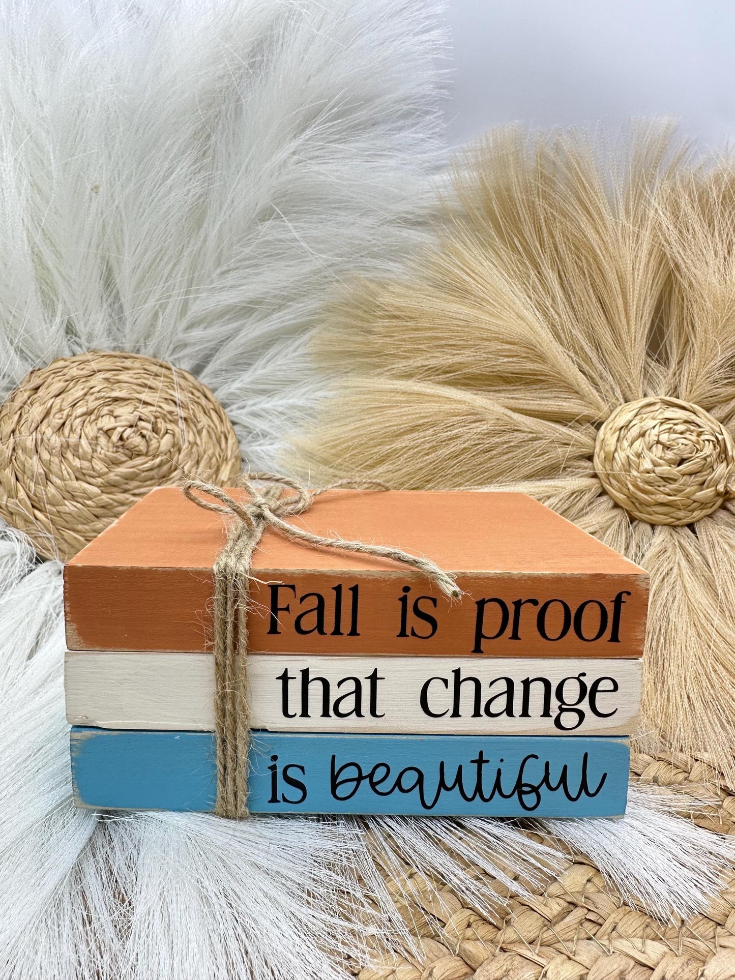 Fall Wood Book Stack: Rustic Autumn Home Decor