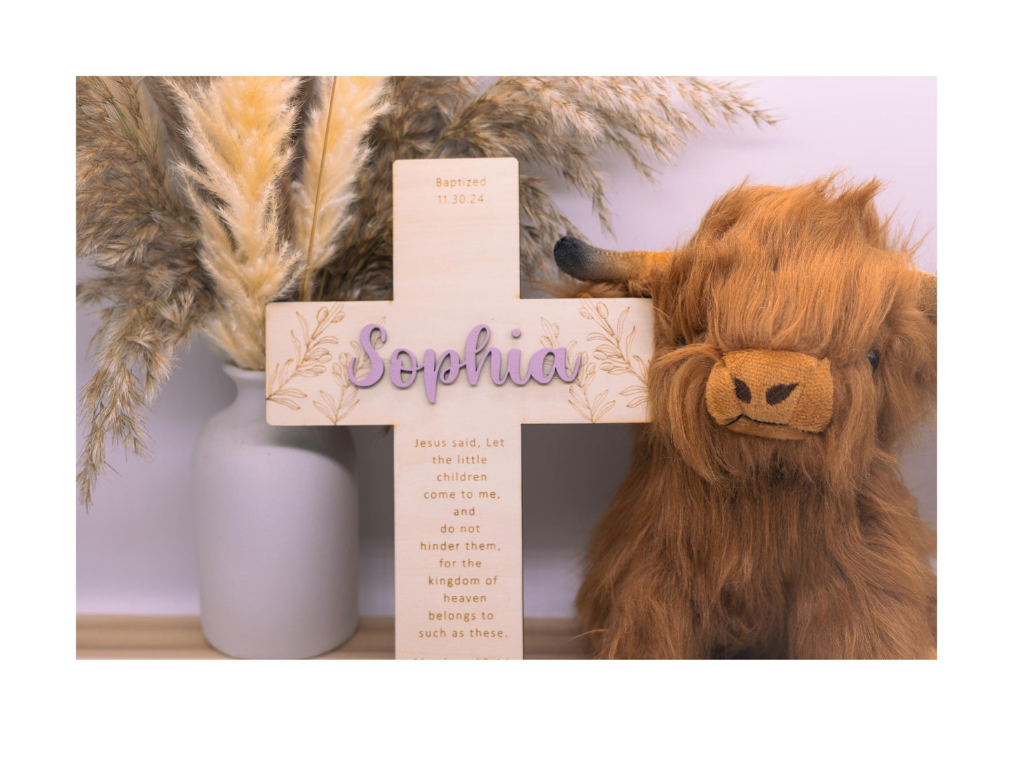 Personalized Olive Branch Wood Cross: Baptism, First Communion Gift