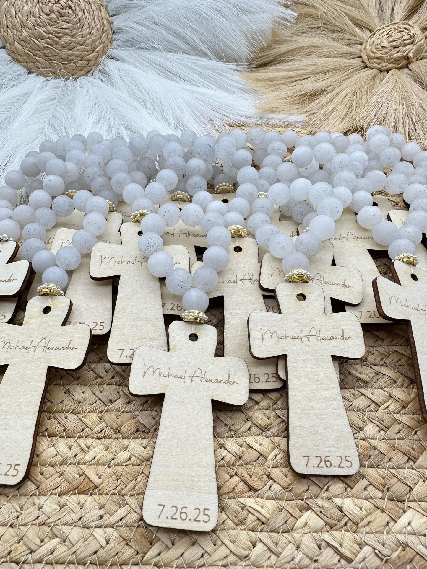 Stone Decade Rosary with Pearls: Baptism/Communion Gift