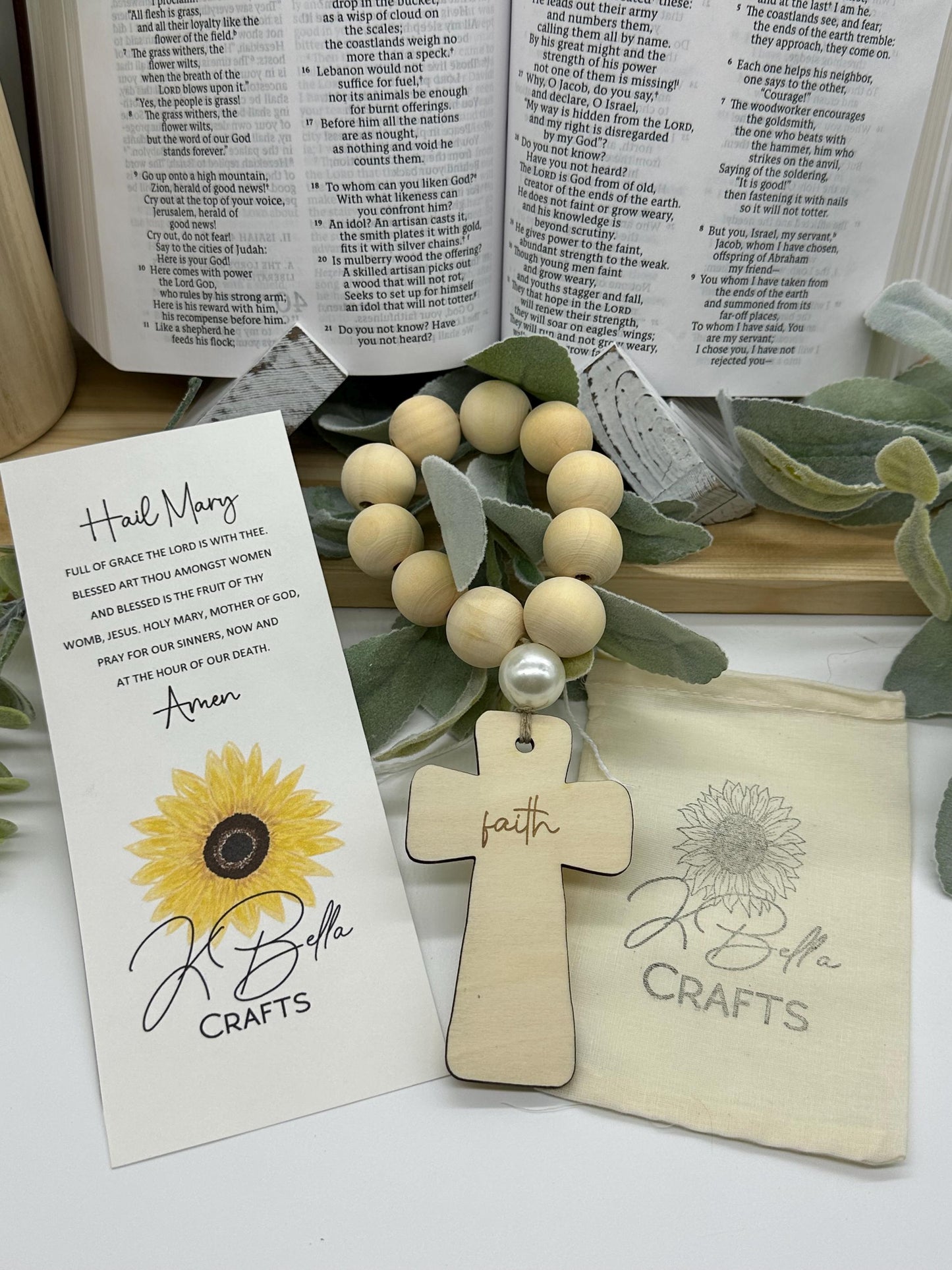 Wood Bead Rosary: Faith Prayer Beads with Wood Cross
