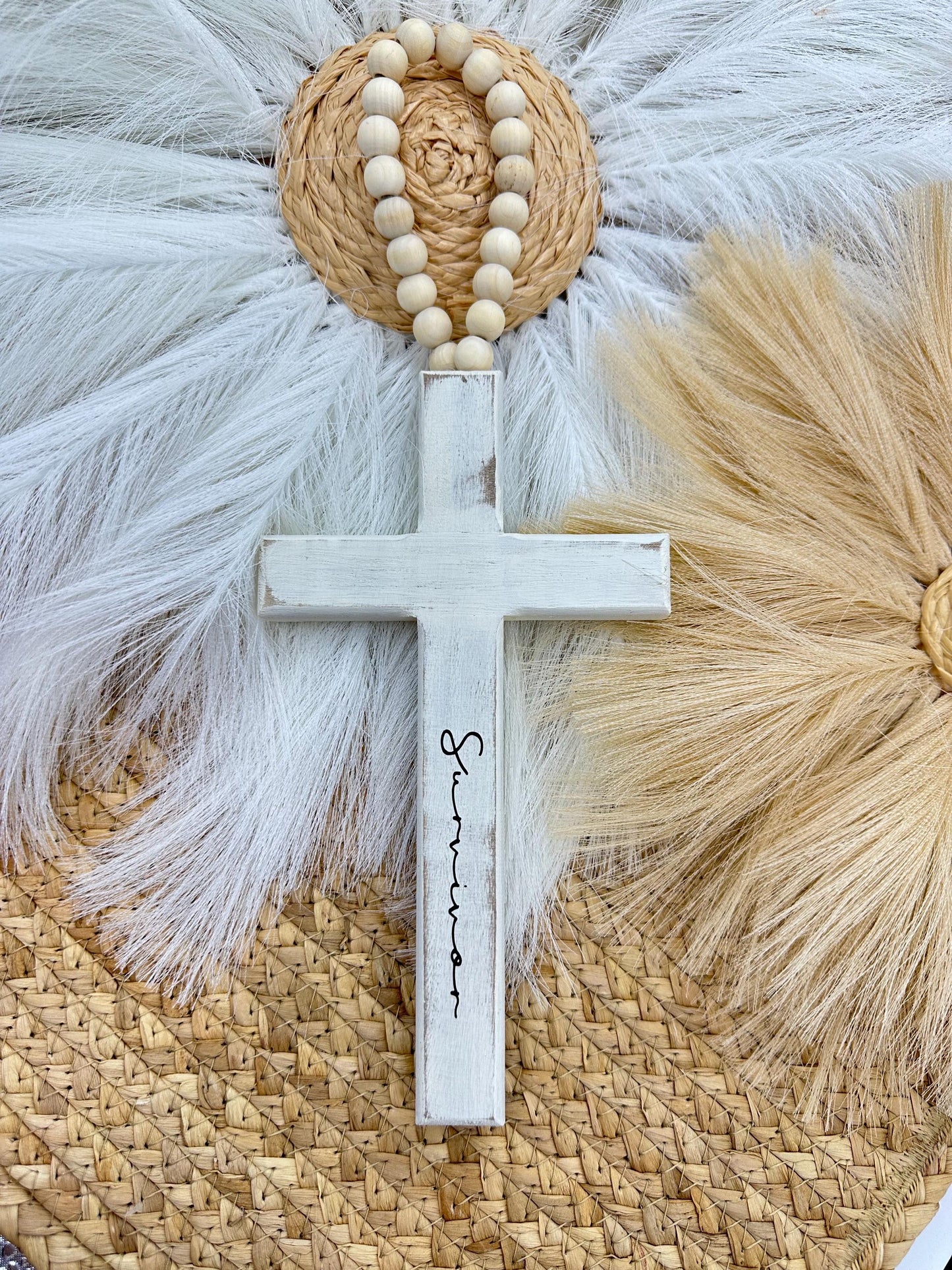 Rustic White Cross to honor strength and gratitude.