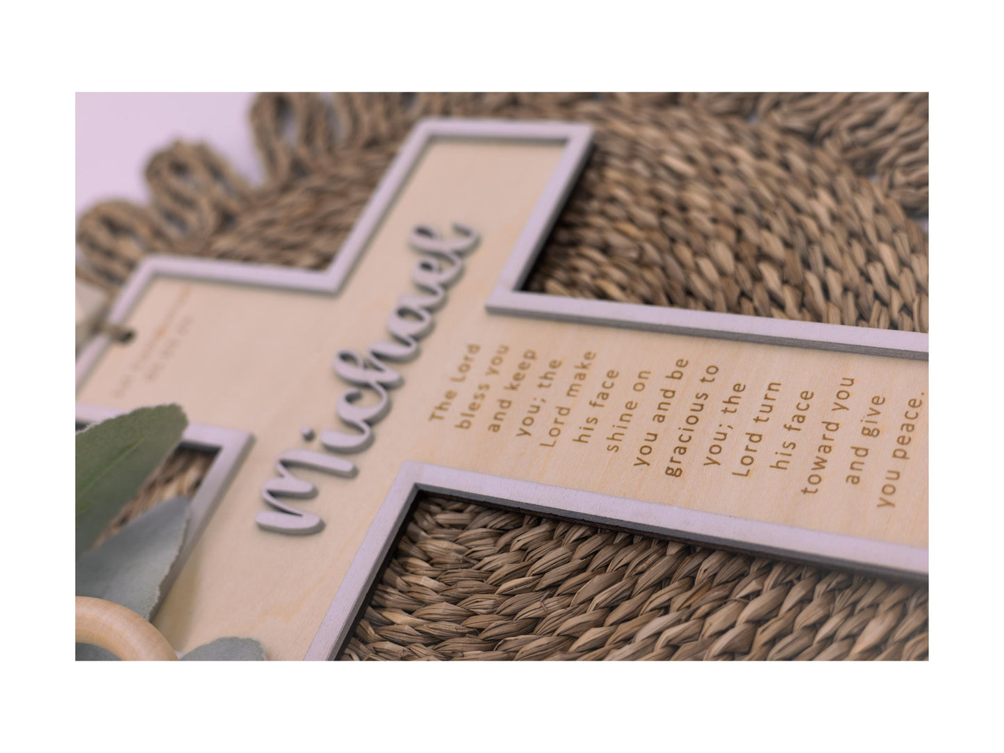 Personalized Beaded Hanging Cross: Engraved Name, Baptism Gift
