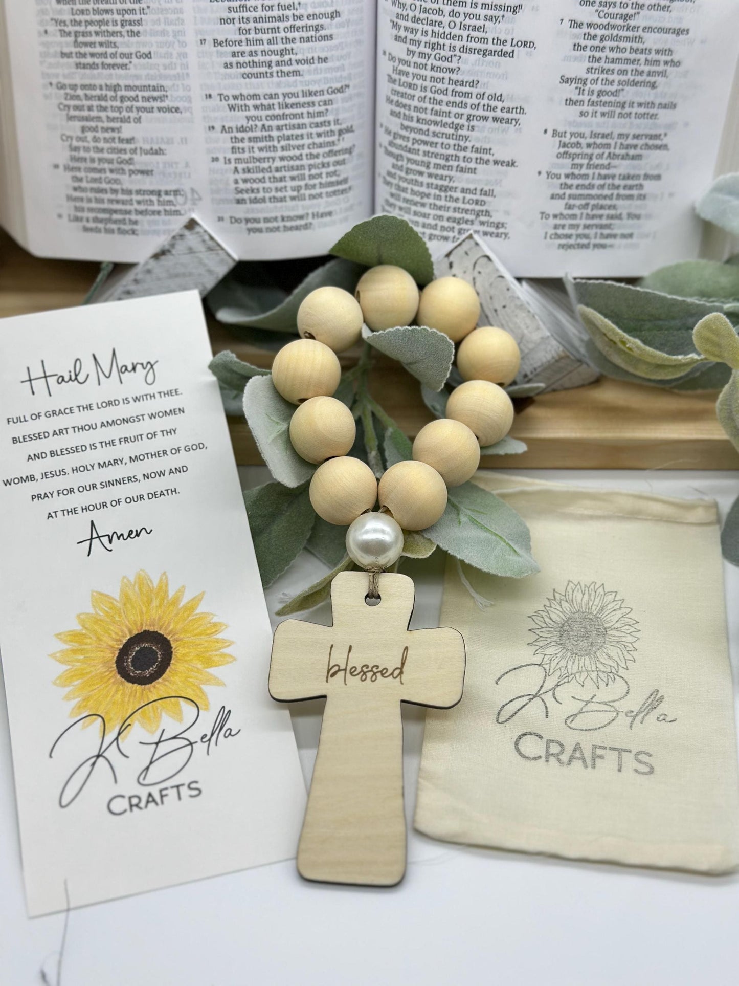 Wood Bead Rosary: Faith Prayer Beads with Wood Cross