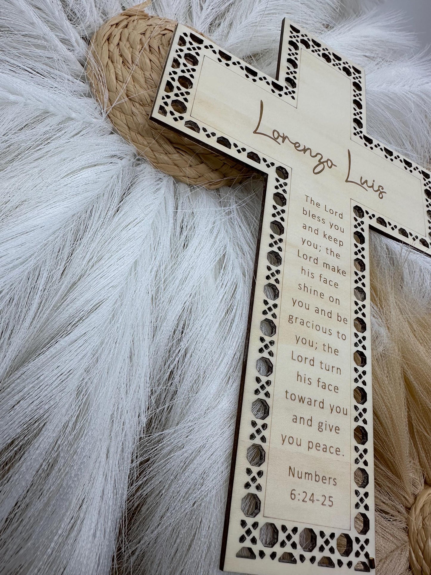 Personalized Rattan Cross with Bible Verse