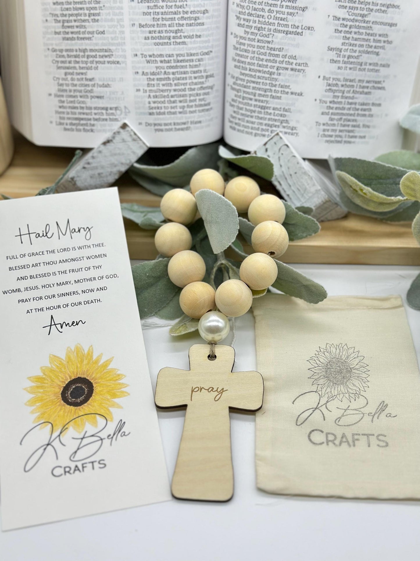 Wood Bead Rosary: Faith Prayer Beads with Wood Cross