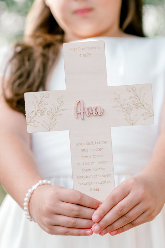Personalized Olive Branch Cross Keepsake
