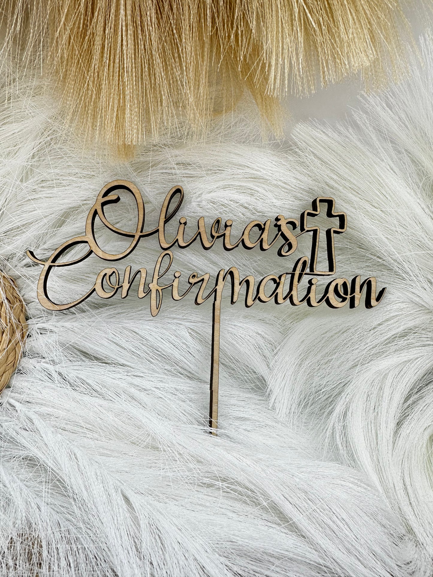 Personalized Name Wood Cake Topper | Baptism, First Holy Communion & Confirmation Cake Decor