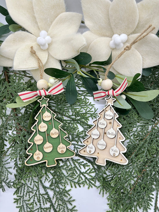 Personalized Rustic Wood Christmas Tree Ornament | Custom Family Name Holiday Decoration | Handmade Wooden Xmas Keepsake