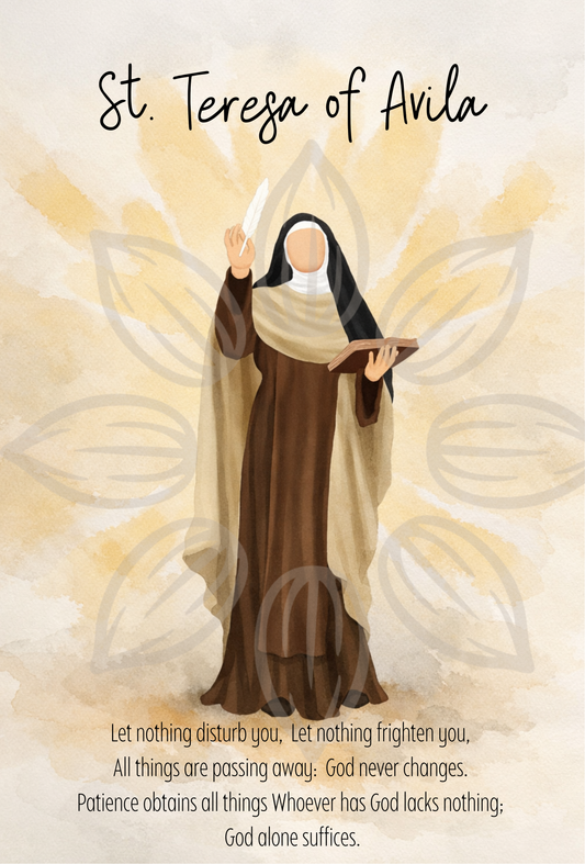 St Teresa of Avila Canvas Print | Catholic Saint Wall Art | Faceless Saint Artwork | Watercolor Christian Decor | Faith Home Decor