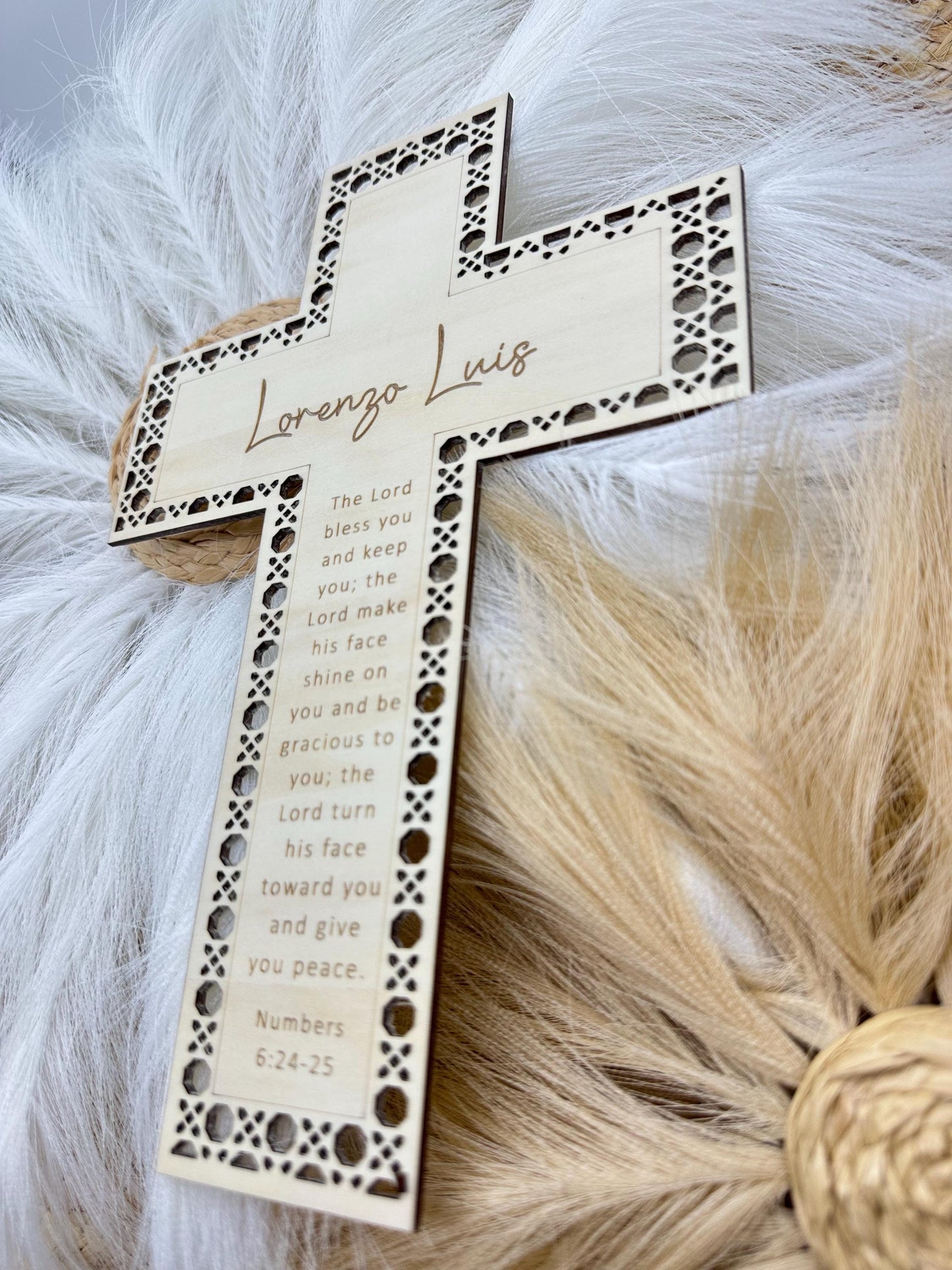 Personalized Rattan Cross with Bible Verse