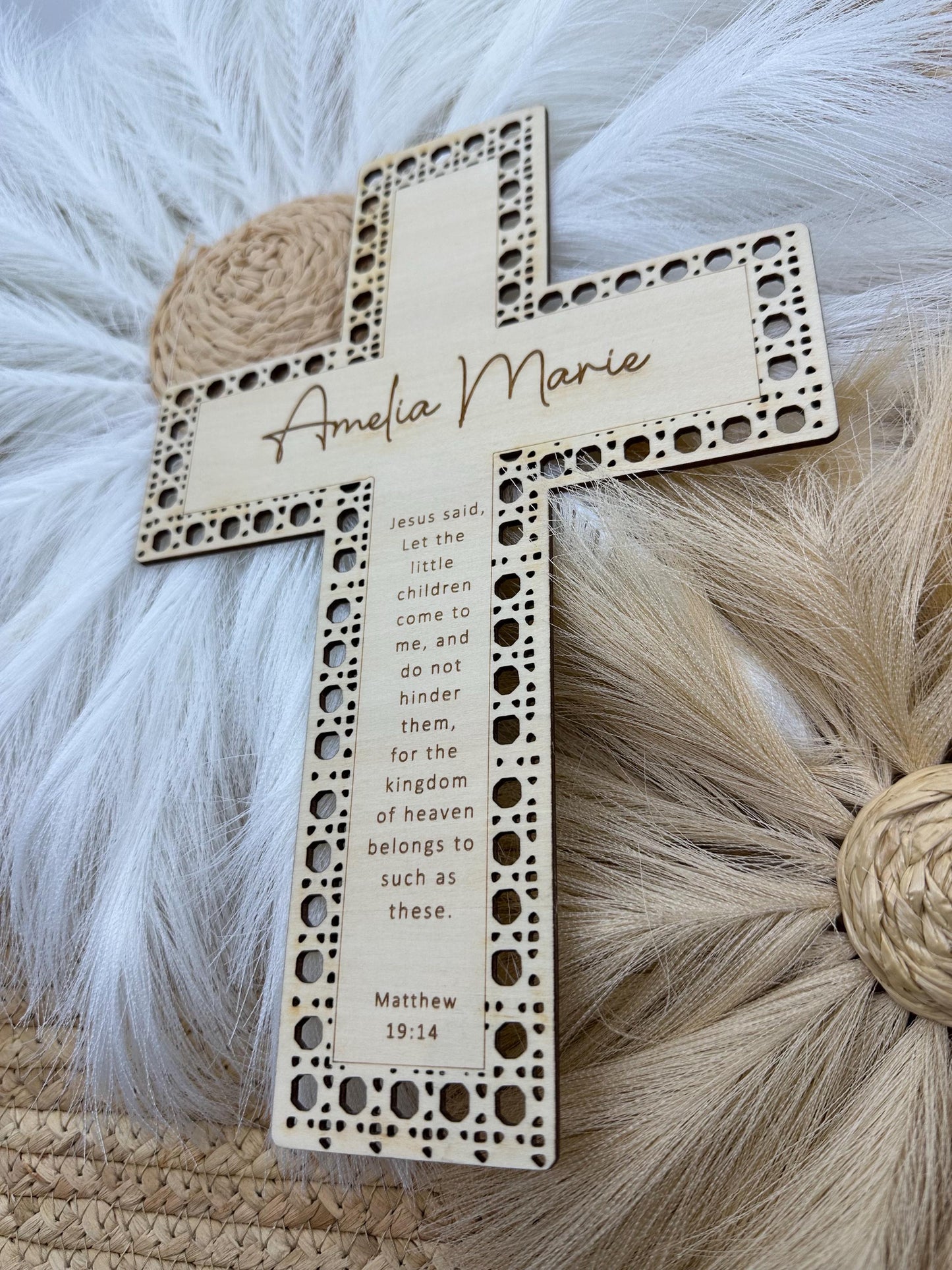 Personalized Rattan Cross with Bible Verse