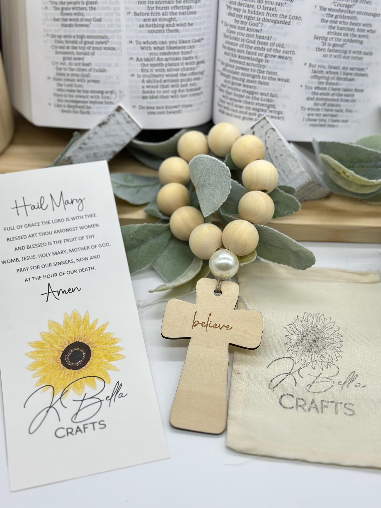 Personalized Wood Bead Decade Rosary: Catholic Prayer Beads, Baptism Gift