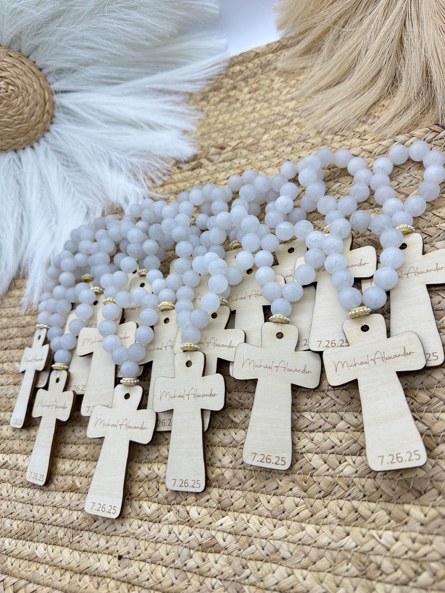 Stone Decade Rosary with Pearls: Baptism/Communion Gift
