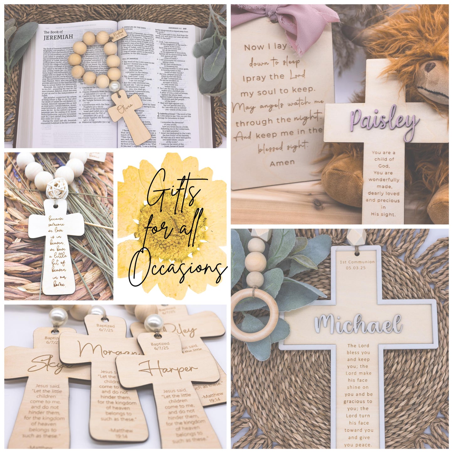 Personalized Wood Bead Decade Rosary: Catholic Prayer Beads, Baptism Gift