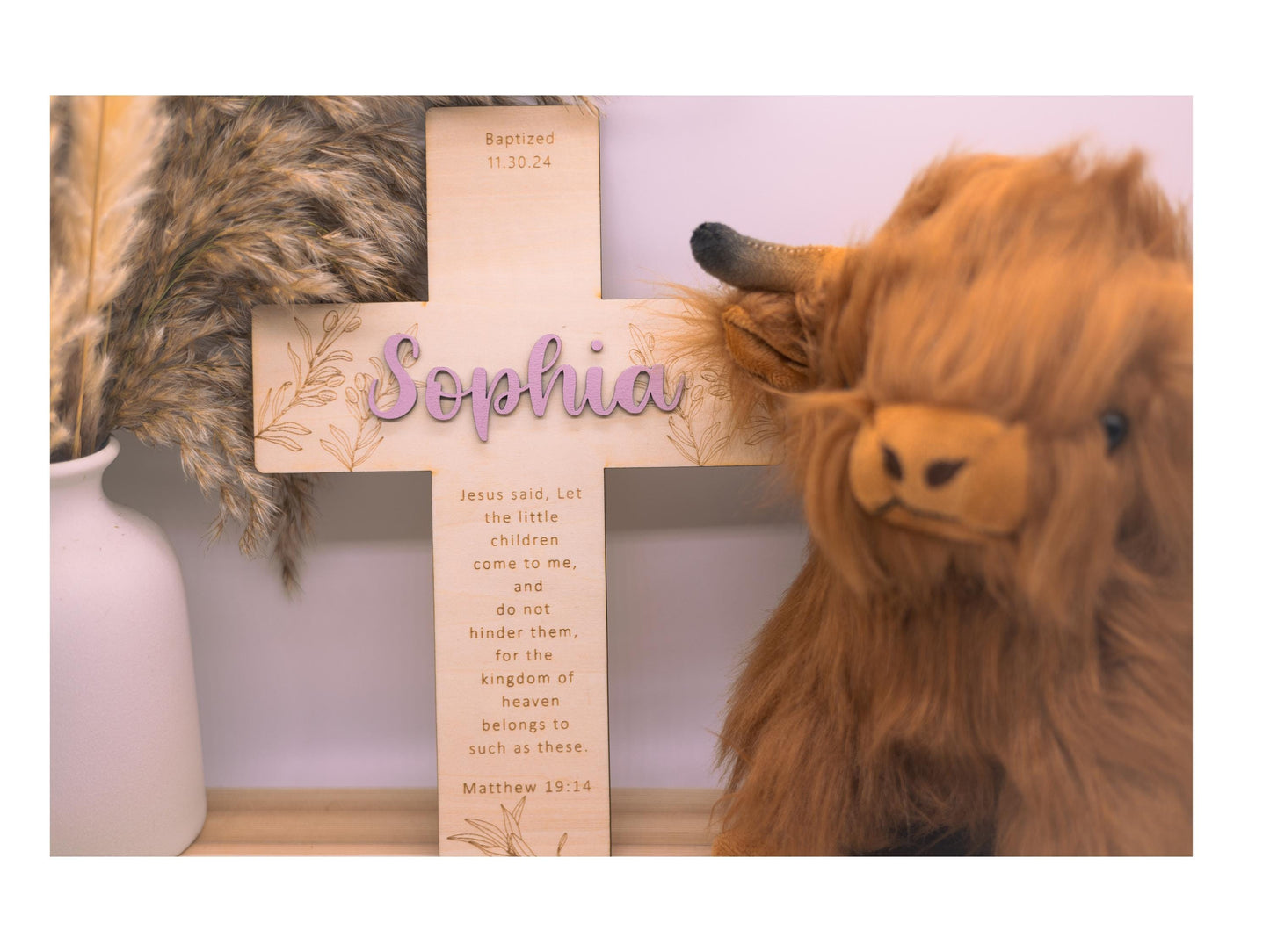 Personalized Olive Branch Wood Cross: Baptism, First Communion Gift