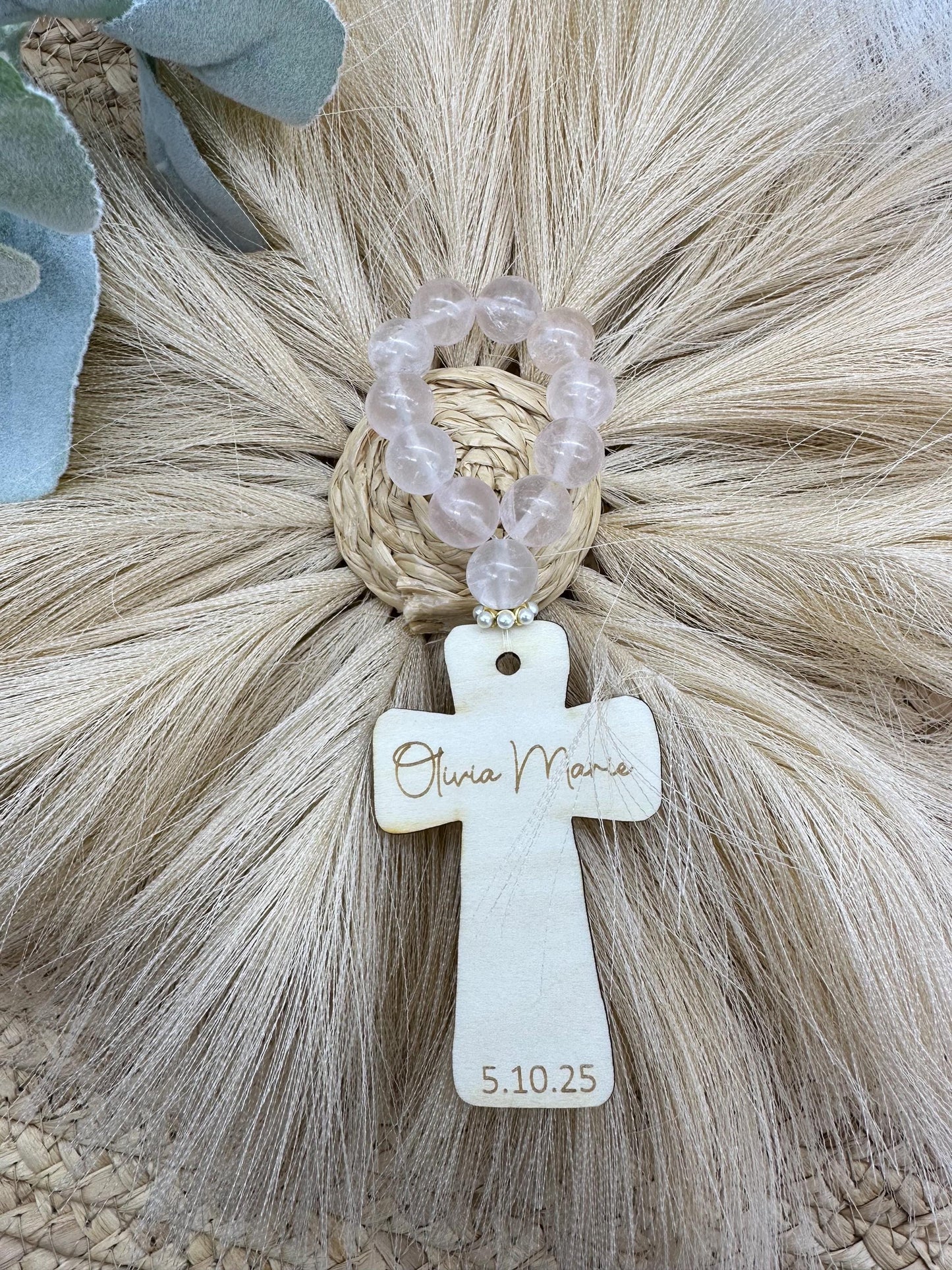 Stone Decade Rosary with Pearls: Baptism/Communion Gift