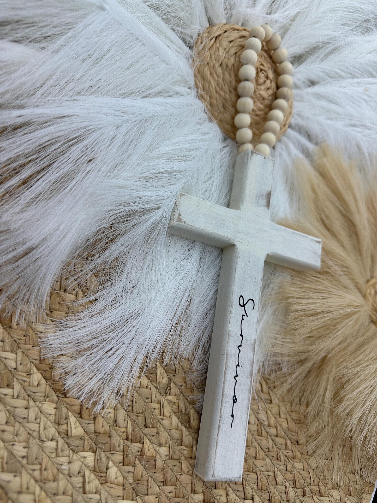 Rustic White Cross to honor strength and gratitude.