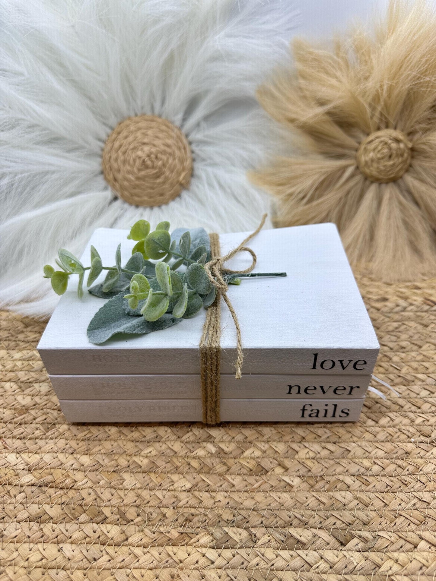 Farmhouse Bible Book Stack: 'Love Never Fails' Decorative Book Set