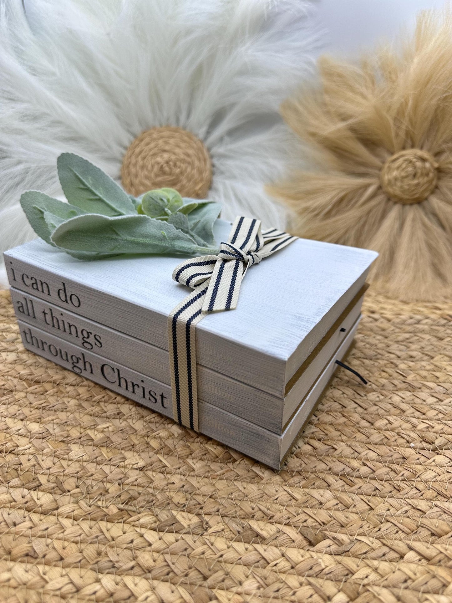 I Can Do All Things Farmhouse Bible Book Stack: Decorative Book Set with Greenery