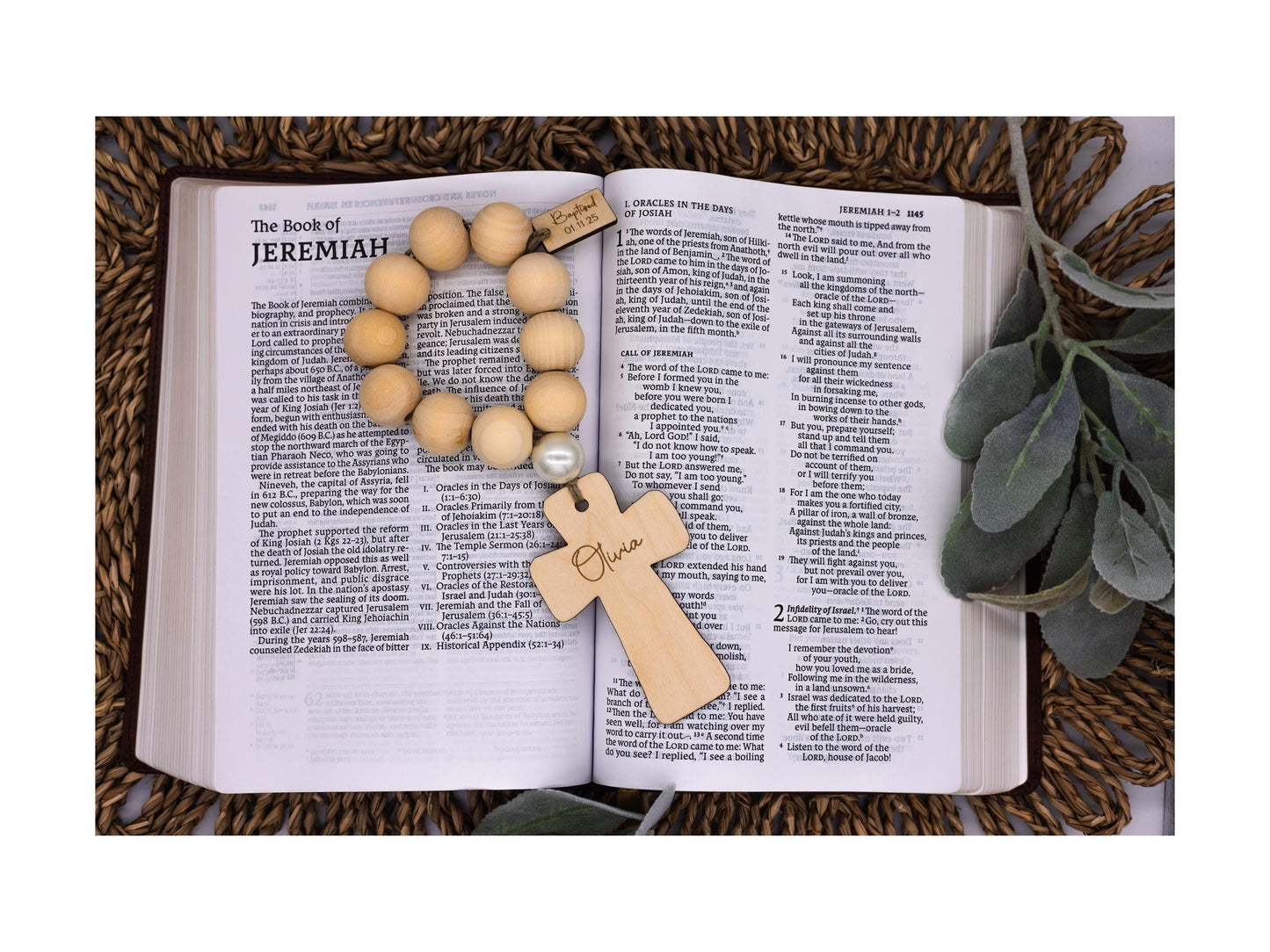 Personalized Wood Bead Decade Rosary: Catholic Prayer Beads, Baptism Gift