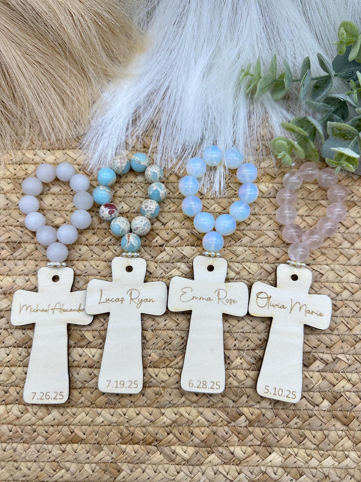 Stone Decade Rosary with Pearls: Baptism/Communion Gift