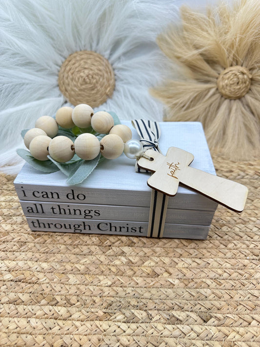 I Can Do All Things Farmhouse Bible Book Stack: Decorative Book Set with Greenery