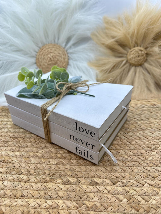 Farmhouse Bible Book Stack: 'Love Never Fails' Decorative Book Set