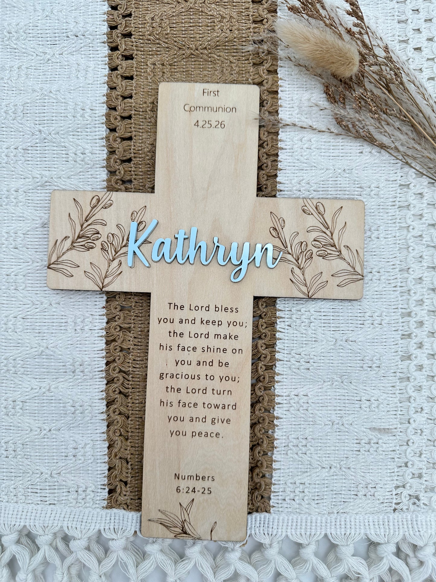 Personalized Olive Branch Cross Keepsake