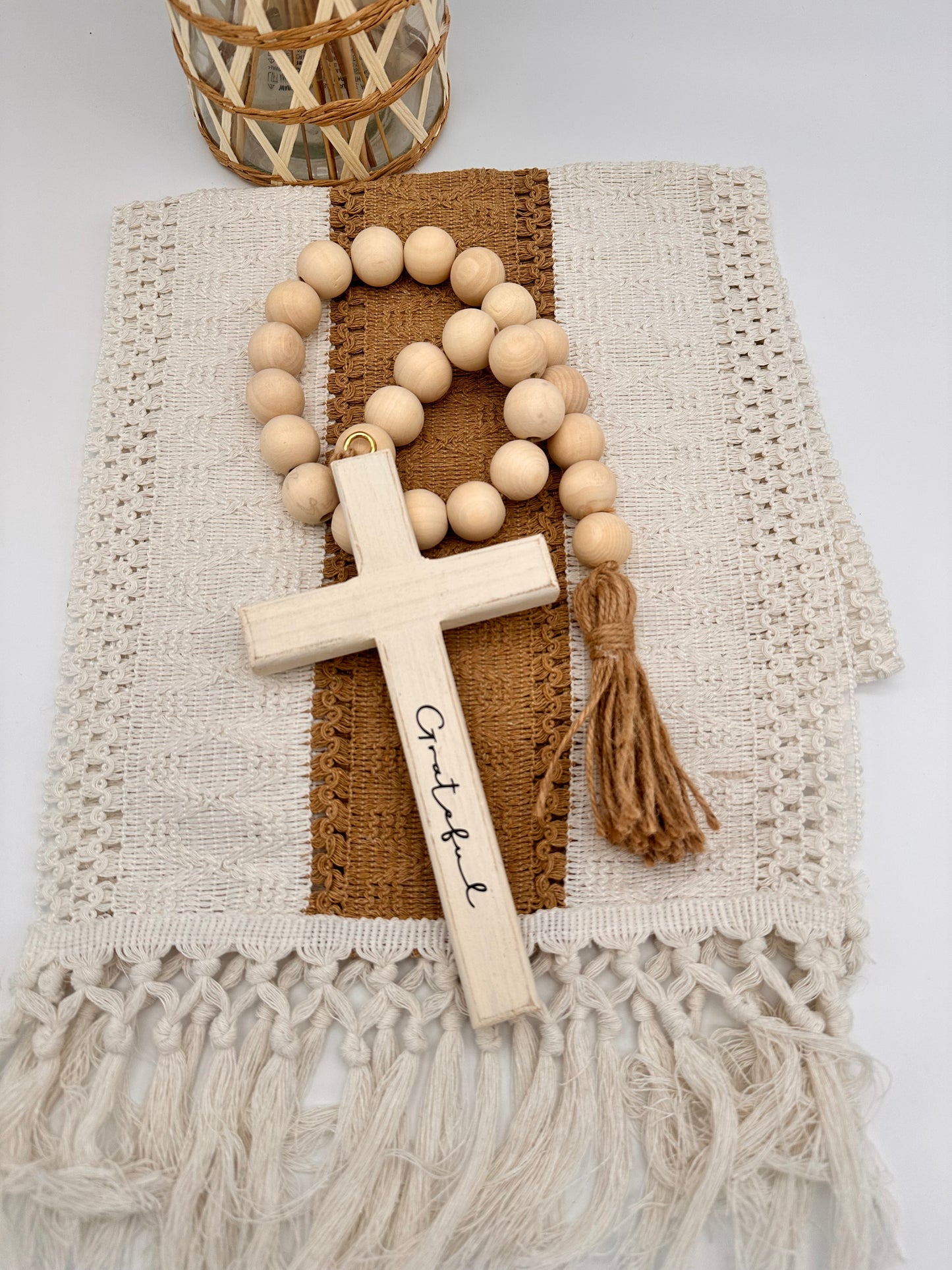 Grateful Heart Cross | Rustic White Inspirational Gift
