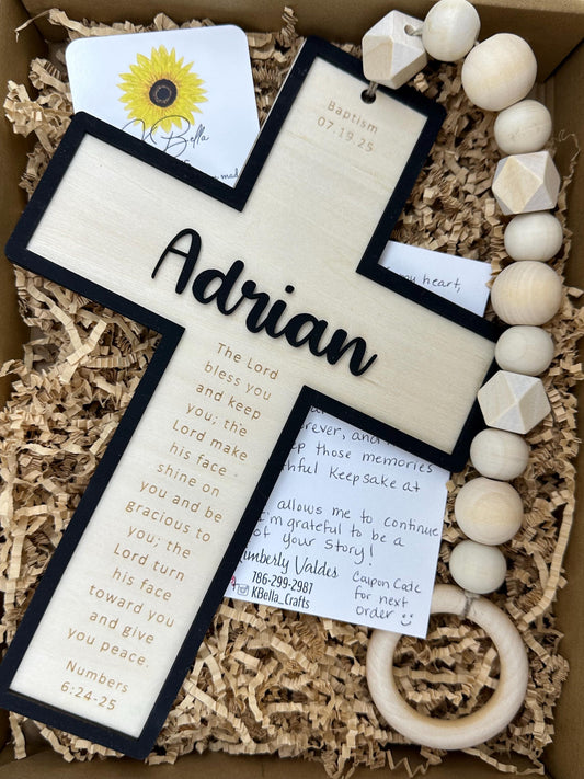Personalized Beaded Hanging Cross: Engraved Name, Baptism Gift
