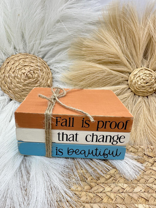 Fall Wood Book Stack: Rustic Autumn Home Decor