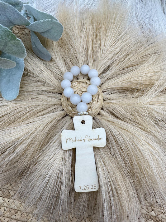 Stone Decade Rosary with Pearls: Baptism/Communion Gift