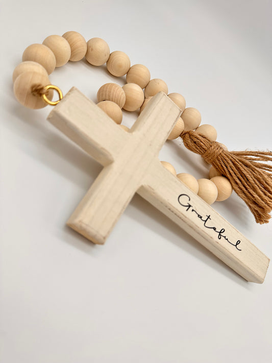 Grateful Heart Cross | Rustic White Inspirational Gift