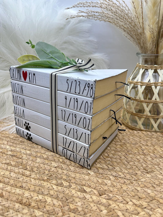 Personalized Family Bible Book Stack: Farmhouse Decor, Custom Names & Dates