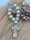 Wood Car Rosary: "God Bless This Car" Rearview Mirror Charm