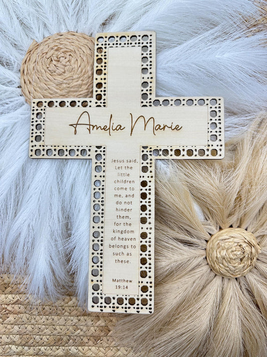 Personalized Rattan Cross with Bible Verse